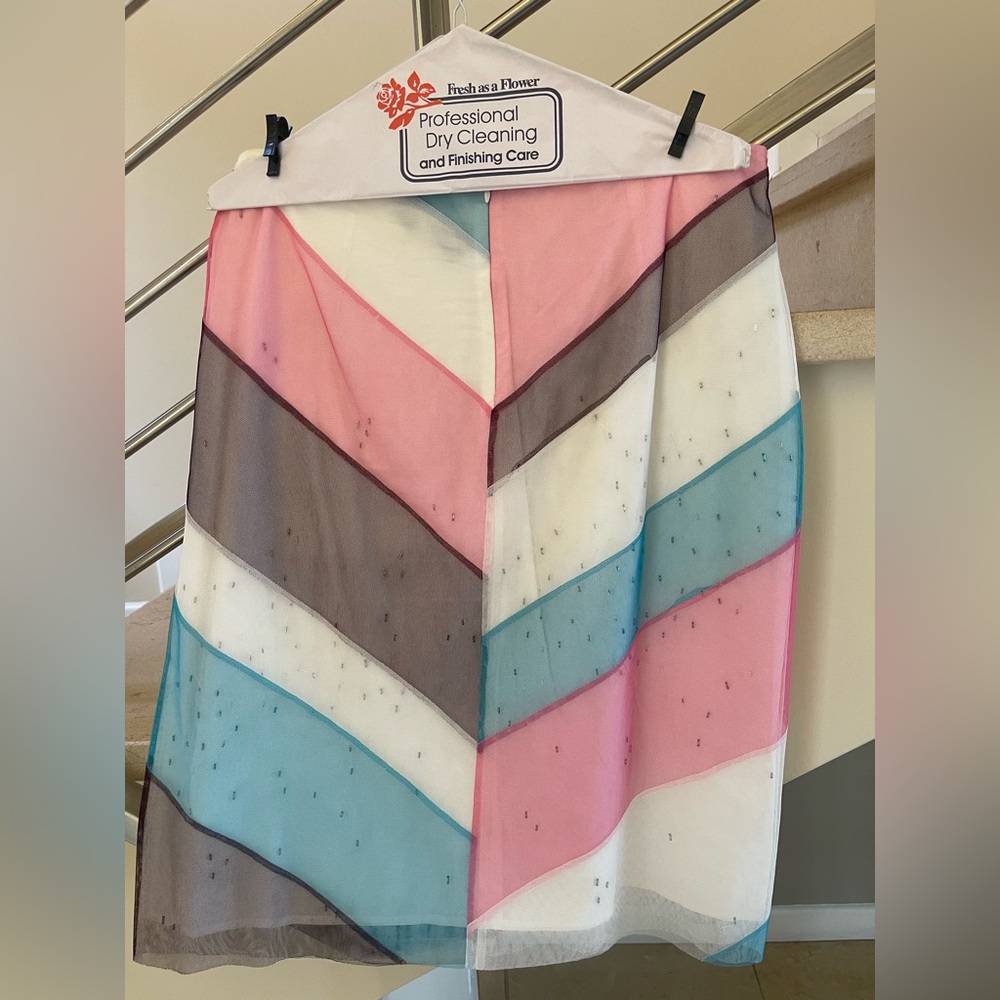 VINTAGE Multicolor tule with beads Chevron Skirt